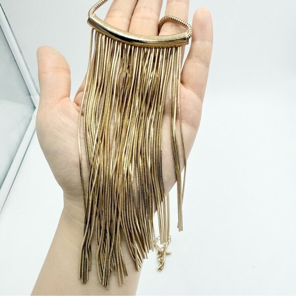 Natasha Bib Fringe Collar Multi-Chain Gold Tone Chunky Necklace - Picture 3 of 6